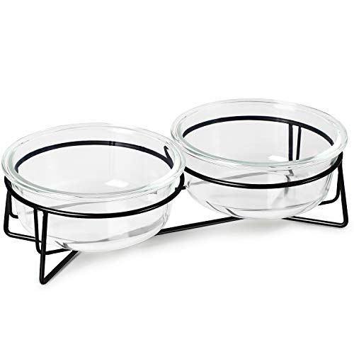 Double Glass Raised Cat or Small Dog Bowls with Metal Stand for Pet Food and Water Dishes , 20 Ounces Double Glass Raised Cat or Small Dog Bowls with Metal Stand for Pet Food and Water Dishes , 20 Ounces