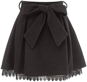 Amazon メアリーローズ 03 ウエストリボン付き 裾レース ボックス プリーツ スカート L ブラック スカート 通販