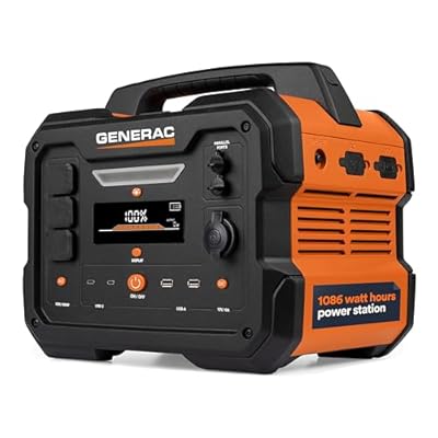 Generac 8025 GB1000 1086Wh Portable Power Station with Lithium-Ion Battery - Clean, Emission-Free Power - Wirless Charging Pad and Compact Design - Camping, RV, Indoor/Outdoor Use - Orange/Black