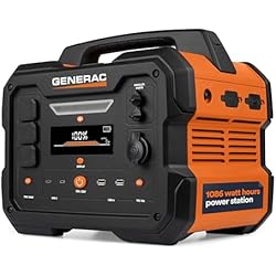 Generac 1086Wh Portable Power Station with Lithium-Ion Battery - Clean, Emission-Free Power - Wirless Charging Pad and Compact Design - Camping, RV, Indoor/Outdoor Use - Orange/Black