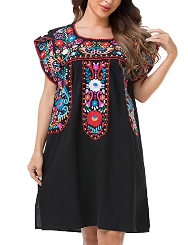YZXDORWJ Women Summer Mexican Embroidered Boho Peasant Dress Petal Sleeve3