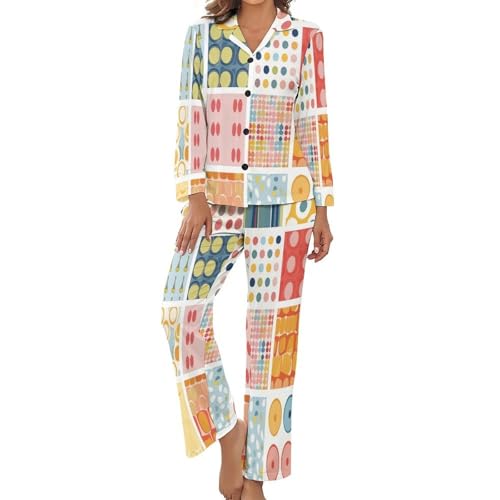 Pyjama deux pièces à manches longues femme au design géométrique