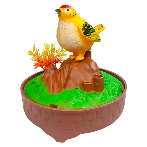 Image of VGRASSP Sound Activated Chirping Bird in Hanging Cage - Beautiful Pinjra Bird Toy for Kids with LED Light- Clap to See The Moving Beak and Flapping Wings - Color and Design As Per Stock (Design 1)