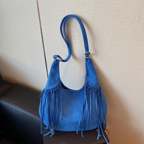 Image of Women Vintage Suede Fringe Hobo Bag Tote Shoulder Bag Crossbody Bag and Hippie Western Cowgirl Purse Shoulder Bag