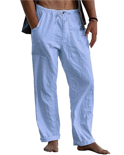 LVCBL Herrenhose Baumwolle Leinenhose Gummibund Strandhose Yogahose...