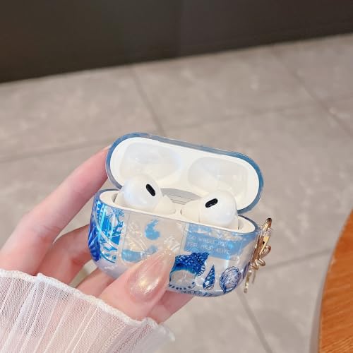 Image of MINSCOSE for Glitter AirPods Pro 2nd /1st Generation Case,Cute Shell Pattern Marine Life Design with Floral Keychain,Soft TPU Anti-Drop Shockproof Cover with Cleaner Kit for Women Girls-Seashell