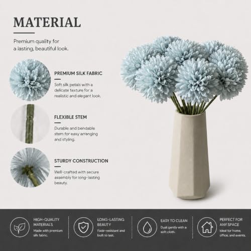 Image of Mandy's 12pcs Artificial Blue Ball Chrysanthemum Flowers