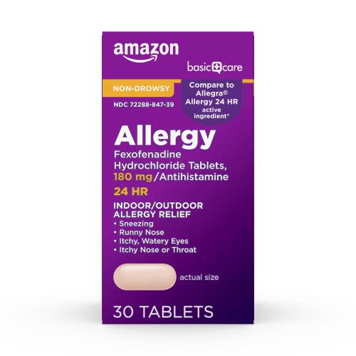 Amazon Basic Care All Day Allergy Relief, Fexofenadine Hydrochloride Tablets, 180 mg, Antihistamine, Non-Drowsy, 24-Hour Relief, 30 Count