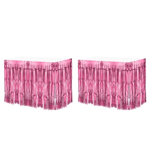 QUARKZMAN 2 Pcs 29x108 Pulgadas Faldas de Mesa de Flecos de Papel Metálico Rosa para Mesas Rectangulares Cortina de Fondo de Flecos para Decoración de Bodas