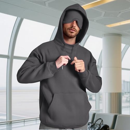 Hoodies with Eye Mask for Men Airplane Mode Travel Hoodie Long Sleeve Pullover Sweatshirt with Pockets2