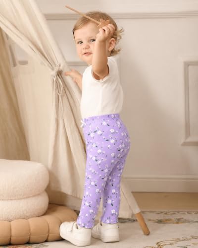 Image of Jecson Toddler Girl Leggings Baby Pants 3 Pack Stretchy Floral Clothes 1-4Y | Soft Stretchy Leggings For Toddler Girls In A 3-Pack Design, Baby Girl Pants Perfect For Playtime, Outings, And Daily Wear.