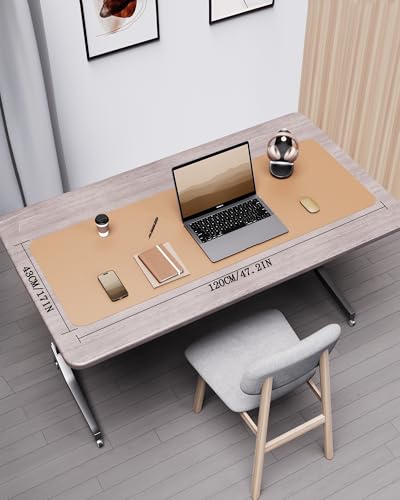 Image of YSAGi Double-Sided Desk Mat, Eco Cork & Leather Desk Protector, Large Mouse Pad & Writing Pad for Office /Home (Apricot+Cork, 47.2 inch x 17 inch)