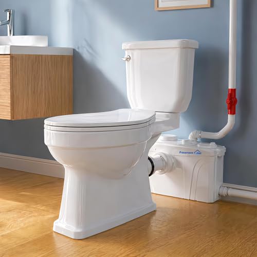 Image of Macerating Toilet Upflush System for Basement Bathroom, Complete Macerating Toilet Kit with 4 Inlets, Toilet Bowl, Water Tank, Soft Close Seat & Extension Pipe, for Sink Shower Kitchen