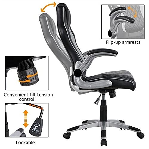 Chaise de jeu pour ordinateur de bureau et fauteuil ergonomique gris