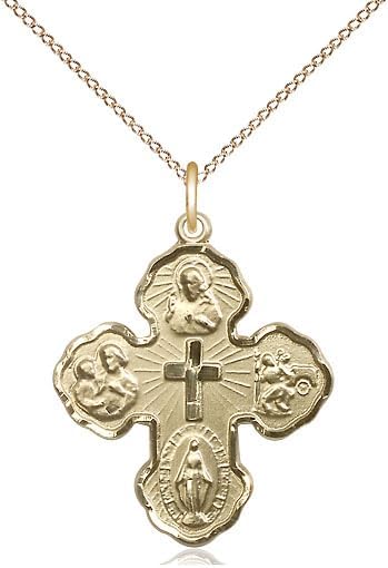 14kt Gold Filled 5-Way Pendant on a 18 inch Gold Filled Light Curb Chain.