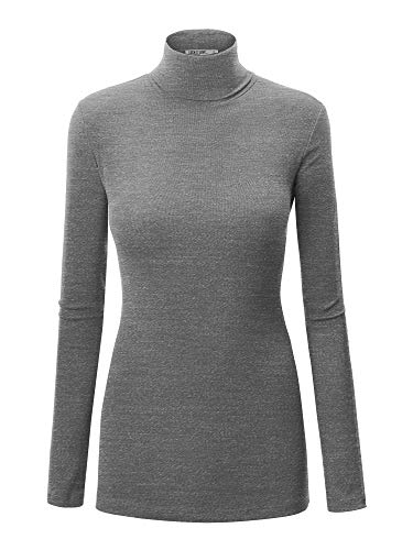 Image of Lock and Love Women's Turtleneck Top Lightweight Long Sleeve Slim Fit Pullover, Soft Rayon Stretch Layering Basic, S-3XL