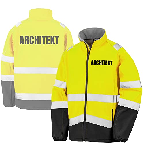 Fassbender-Druck WARNWESTEN - ARCHITEKT Sicherheitsjacke GELB aus Softshell - Gelb Warnjacke nach EN ISO 20471 zertifiziert - Unisex und hochwertigem Reflektorstreifen (Gr. 4XL)