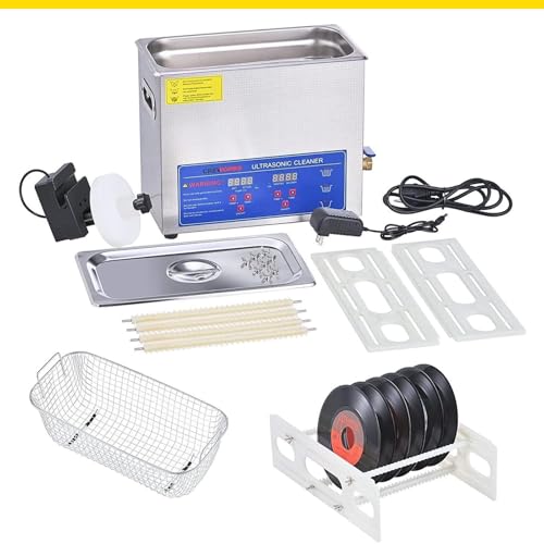 Pulitore a ultrasuoni Pulitore a ultrasuoni per Vinile, Macchina per la Pulizia dei Dischi da 6 Litri, pulitore Commerciale da 40 kHz e 180 W con stendino per Dischi in Vinile da 7-12 pollic
