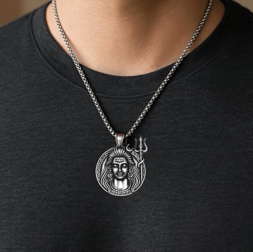 Image of THE MEN THING - Sanatan Divine Symbols Oxidised Pendant Necklace with 24inch Round Box Chain for Men & Boys