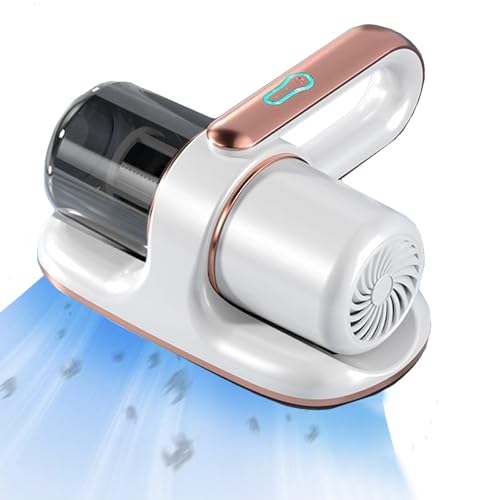 Aspirador de Ácaros, 13 KPa Aspiradora antiácaros de Mano con Luz UV, aspiradora de Mano con Filtro HEPA, destruye el 99,99% de Todos los ácaros para Camas, Almohadas, sofás y alfombras (Blanco)