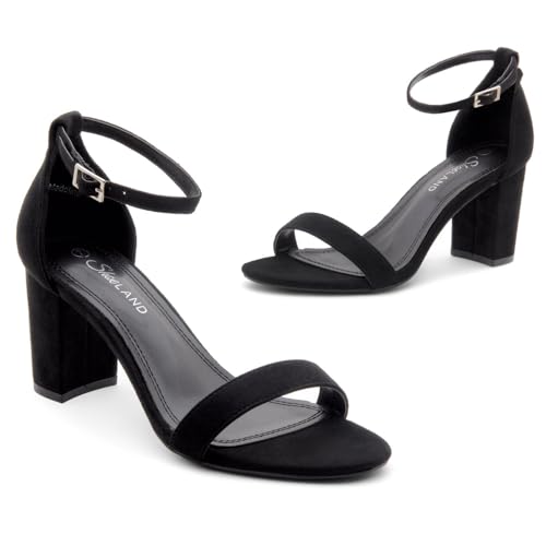 Image of Shoe Land Low Chunky Heels for Women Open Toe Ankle Strap Block Heel Sandals 3 Inch Dressy Heels for Wedding Party Date Night