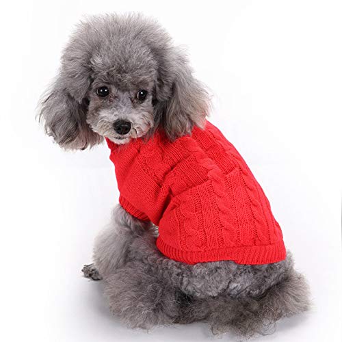 Image of Dog Sweater Soft Warm Turtleneck Knitted Clothes for Small Medium Large Pet | Comfy Wool Knit, Turtleneck & Classic Design, Easy on /off, Warm Winter Girls Boys Dogs Christmas Sweaters, Red, L