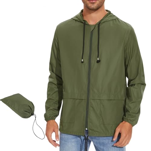 Durio Packable Rain Jacket Mens Waterproof with Hood Lightweight Raincoat for Men Hiking Cycling Windbreaker