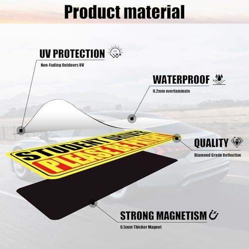 Image of SINGARO Student Driver Magnet for Car - Please Be Patient, 3Pcs Magnetic Reflective Novice Sticker, New Driver Decal, Removable Exterior Car Accessories