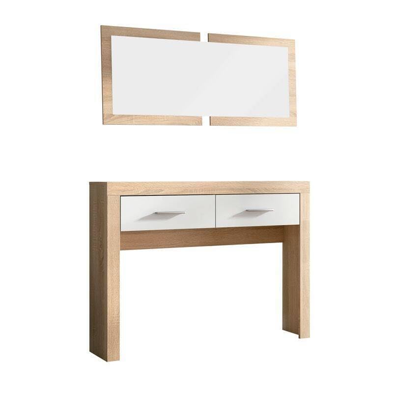 SHIITO | Recibidor con Dos cajones y Espejo Incluido | Mueble de Entrada | Color Cambrian y Blanco - 115 x 26 x 85 cm | Modelo Ambar