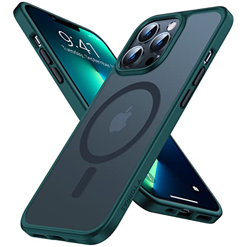 Image of TORRAS Magnetic for iPhone 13 Pro Max Case, Military Grade Drop Tested | Compatible with MagSafe, Shockproof Translucent Hard Back Soft Slim Protective Case for iPhone 13 Pro Max, Green