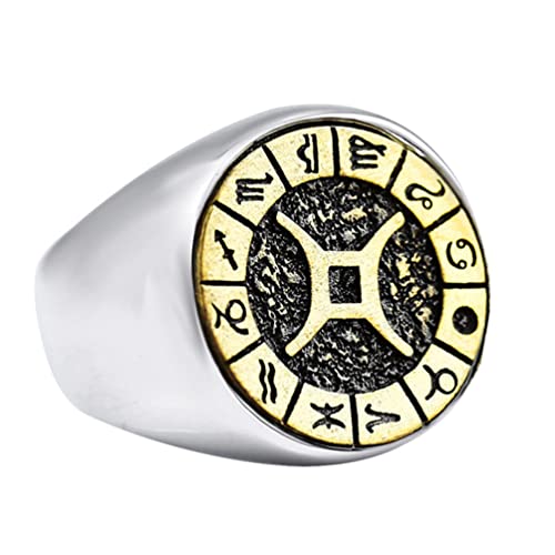 Image of Unisex 12 Constellation Zodiac Sign Signet Ring | Stainless Steel, Hip Hop Sign Signet, Horoscope Astrology Jewelry, Birthday Gift