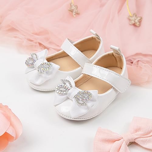 Oamico Infant Baby Girls Mary Jane Flats Non Slip Rubber Sole with Bownot Toddler First Walkers Princess Wedding Dress Shoes4