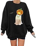 ORANDESIGNE Sweatshirts Damen Lange Halloween Langarm Rundhals Pullover Oversized Teenager Mädchen Hoodie Oberteile Winter Vintage Drucken Bluse Streetwear Lang Top F-02 XS
