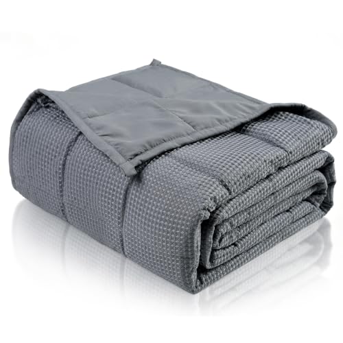 Image of Cooling Weighted Blanket for Adults, 15lbs 48 x 72 for Summer | Cozy and Breathable Waffle; Soft; Machine Washable; Filled with Glass Beads; Heavy Throw for Hot Sleepers in Bed; Dark Grey