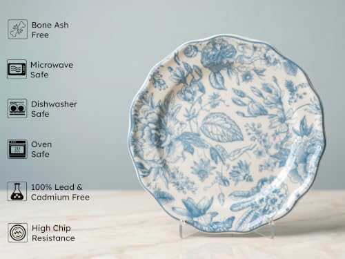 Image of Bodhi House 4-Piece Blue Leaf White Porcelain Quarter Plates Set | Snack & Dessert Plates | Lightweight, Chip Resistant, | Microwave & Dishwasher Safe | Elegant Tableware for Dining & Gifting