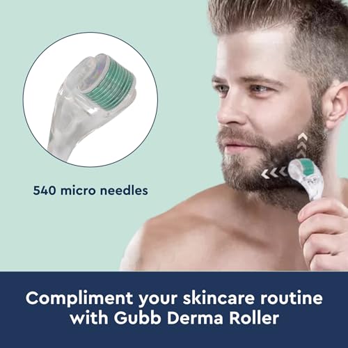 GUBB Derma Roller 0.5mm for Face - Microneedling Tool for Acne Scars,Wrinkles,Beard Growth Stimulator,Skin Rejuvenation,Stretch Marks,Glowing Skin and Hair Regrowth - Transparent Green