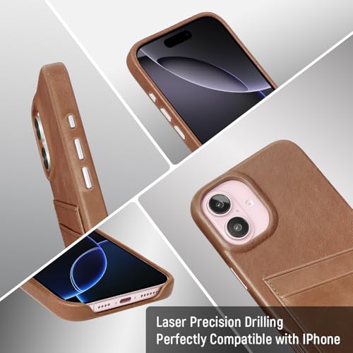 Étui iPhone 16 Plus cuir véritable antichoc avec porte-cartes de crédit - 3
