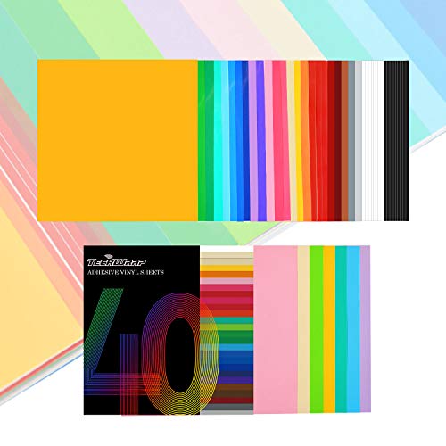 Teckwrap Permanent Adhesive Vinyl Sheets 12" X 12" 40 Sheets/Pack Assorted Colors For Craft Cutters #TOP3