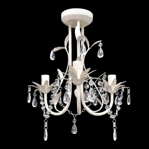 Lustre suspension à cristaux blanc antique 37x45 cm avec 3 douilles E14 pour salon et séjour
