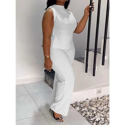 2 Piece Wide Leg Pants Set for Women Summer Casual Plus Size Sleeveless Shirt Long Pant Sets Sexy2