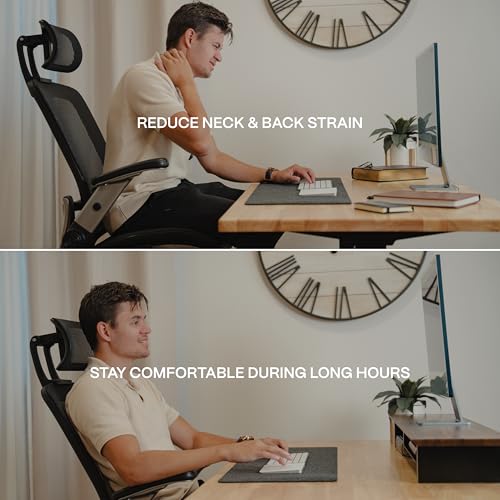 Image of COREMINDED Solid Wood Dual Monitor Stand Riser - 43 inch Walnut Desk Shelf for 2 Monitors with Tray & Wool Felt, Organizer for Desktop, Laptop and Office (Solid Walnut)