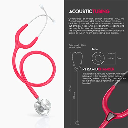 Image of MDF Instruments, Acoustica Lightweight Stethoscope for Doctors, Nurses, Students, Home Health Use, Adult, Dual Head, Raspberry Tube, Silver Chestpiece-Headset, MDF747XP23