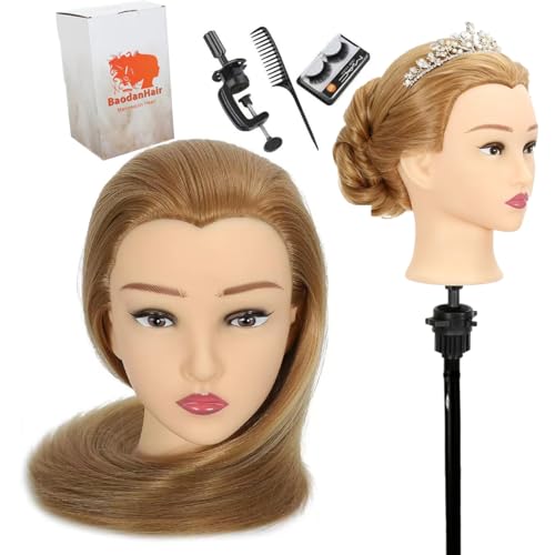 Mannequin Head 80% Human Hair 28“ Cosmetology Manikin Doll Head Mannequin Head for Braiding Hairstylists Cosmetology Students Practice Styling with Free Clamp (blonde)