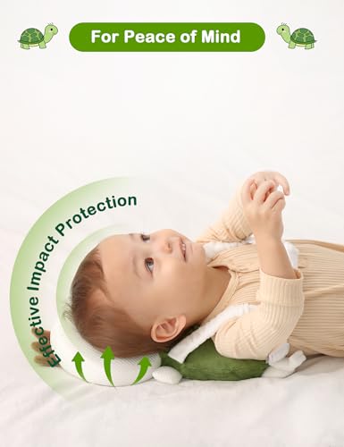 Image of JunNeng Baby Head Protector Backpack for Walking Crawling, Green Frog | Soft, Breathable, Adjustable, Baby Fall Back Head Protector for Falling
