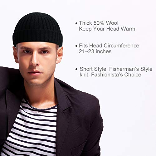 Samserot Winter Wool Knit Trawler Beanie Hat Short Fisherman Skullcap Knit Beanie Cap for Men/Women