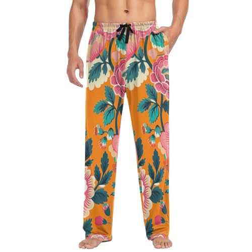 Men's Pajama Pants Aesthetic Mature Flowers Sleep Pajama Lounge Pant with Pockets, Elastic Waistband3