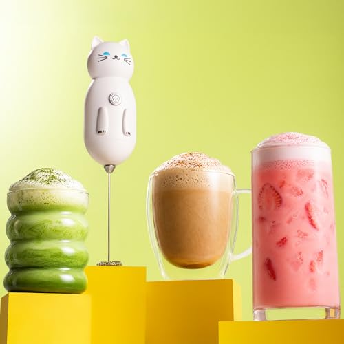 Image of Zulay Kitchen Cat Milk Frother Wand - Cutesy Frother, Meet Your New Frothing Buddy Luna The Cat, Adoption Papers and Stickers Included, Purrr-fect for Lattes, Cappuccino & Matcha - White