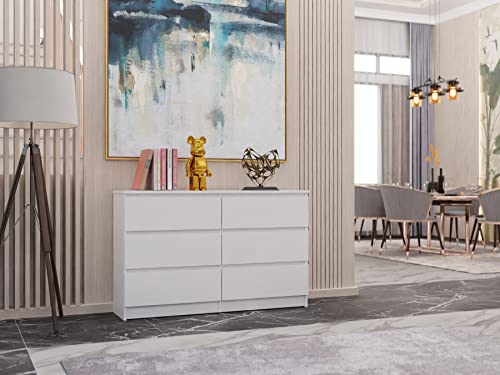 NOXEN Kommode M6 120 Weiß, Schlafzimmermöbel, Schrank, sechs Schubladen,...