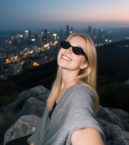 Oval Cat Eye Sunglasses for Women 90s Retro Narrow Small Shades3