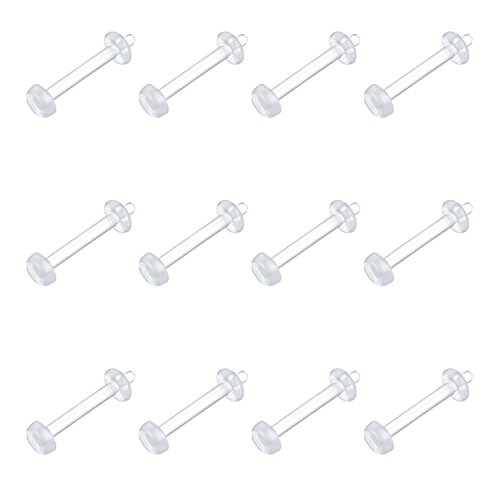 vcmart Clear Cartilage Earring-12pcs 16G Clear Acrylic Bioflex Tragus Retainer Lip Rings Nose Studs Labret Monroe Ear Helix Earring Clear Flat Top 10mm